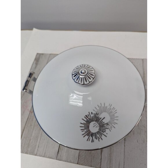 Vintage Kutani Serving Vegetable Bowl with Lid White & Silver Gray Bursts Japan - Picture 3 of 11